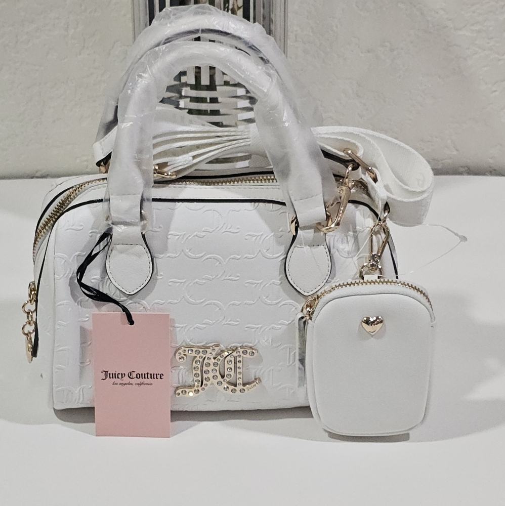 Juicy Couture White Satchel with Gold Hardware and Removable Pouch